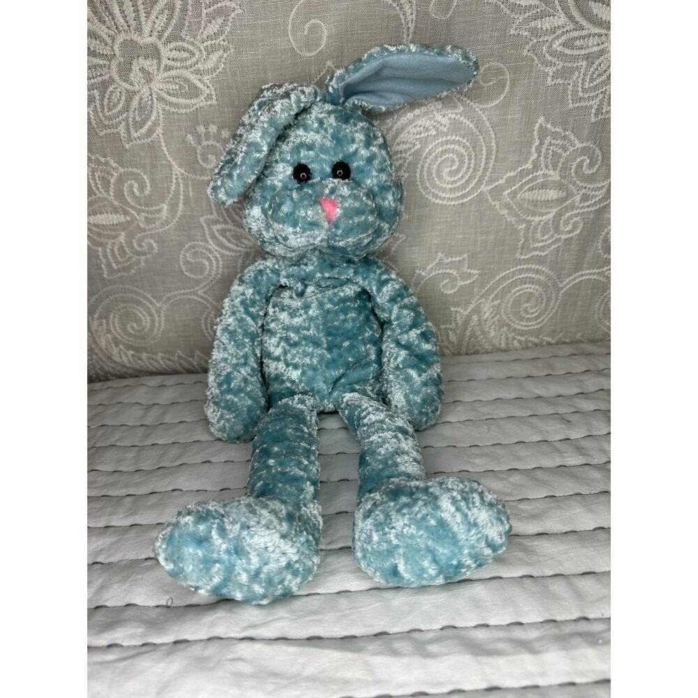 Vintage Bunny Plush PBC International Blue Textured Long Floppy Pink Nose 15”
